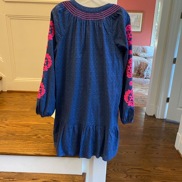 Lilly Pulitzer EUC Lucee Dress Oyster Bay Navy Bayside Eyelet Size L ($228 New) - Picture 8 of 16